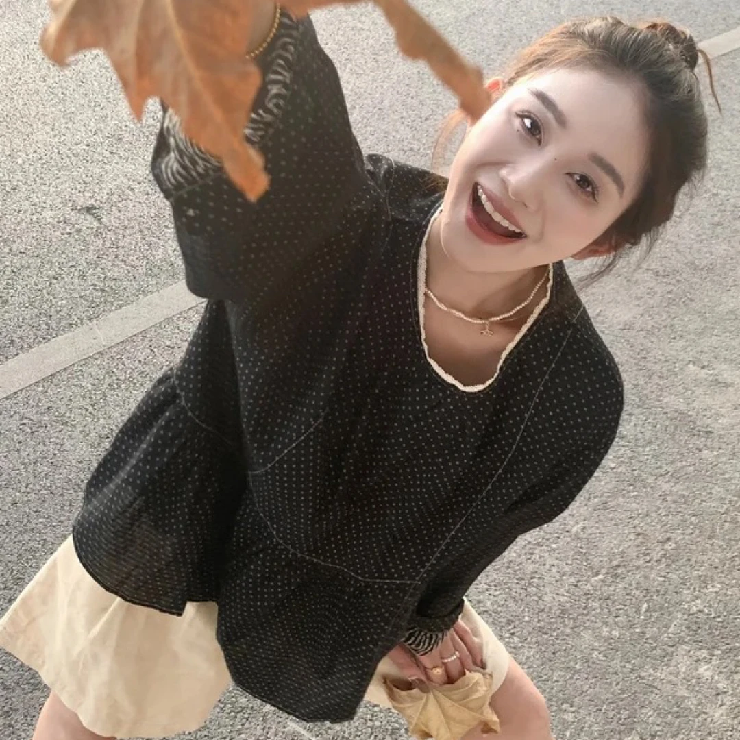 梦里-陈 飘落疯叶 宽松波点小衫（上衣）