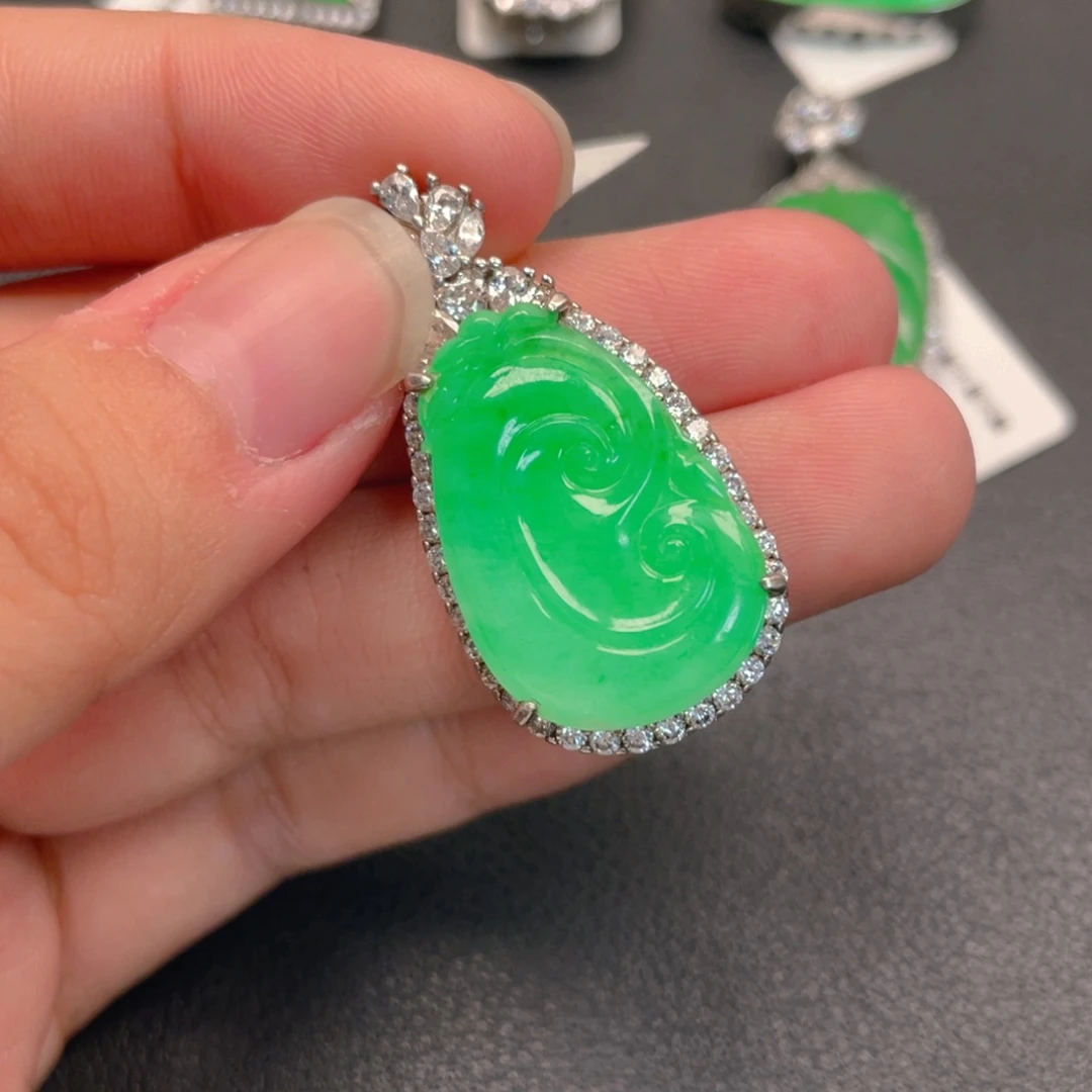 翡翠银S925镶嵌吊坠(不含链)