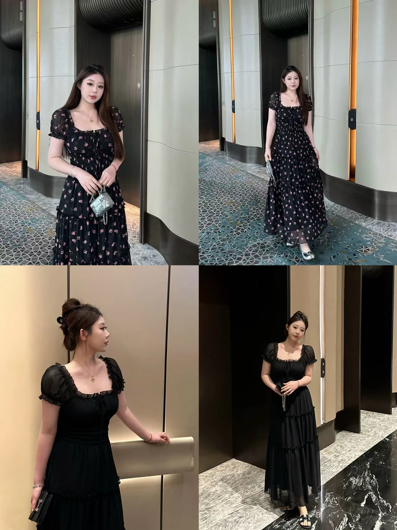 琪琪怪怪大码女装【夏日来信】法式碎花复古气质显瘦连衣裙D17178QD