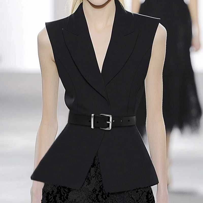 【七语专属】AUI黑色小众炸街高级感显瘦短款无袖西装外套25W049696