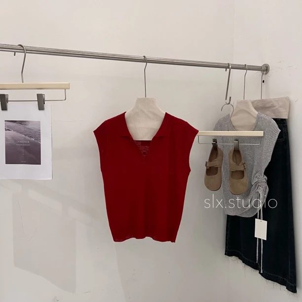 slx@ 9875 翻领针织上衣