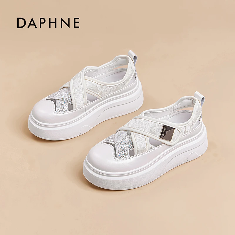 达芙妮运动休闲凉鞋女2025夏季新款水钻魔术贴镂空透气百搭单鞋L