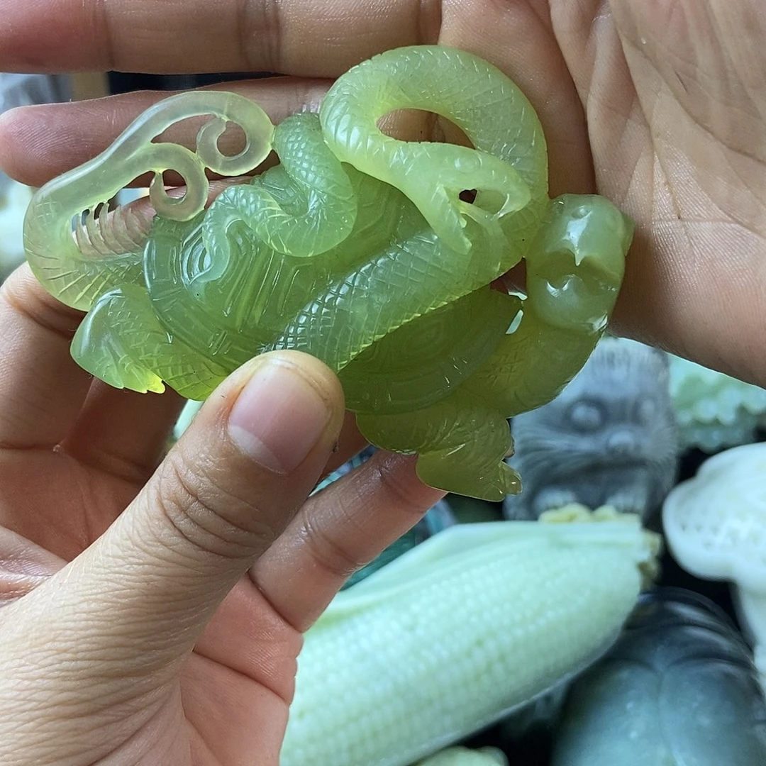 玩***照蛇纹石玉合金手把