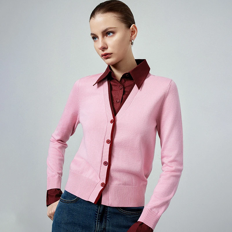 polo假两件粉色针织衫女高级感轻奢百搭修身显瘦上衣1180