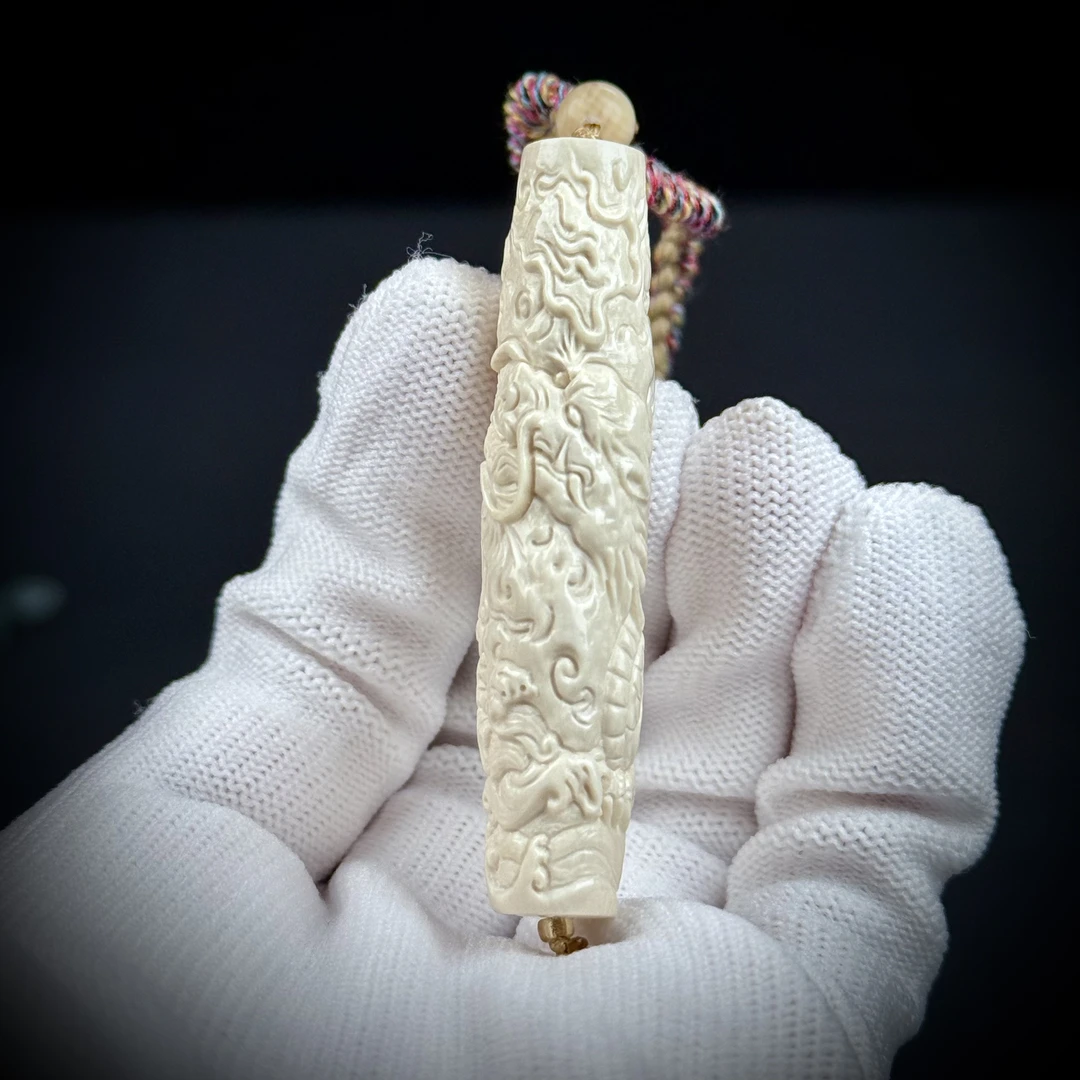 H6371天然猛犸象牙 精工盘龙柱约14×59mm 支持鉴定