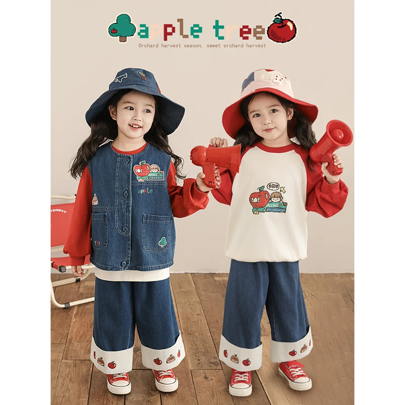 幼悠【果味女孩】春贰波女童宝宝春秋时尚洋气休闲牛仔直筒裤 C3223