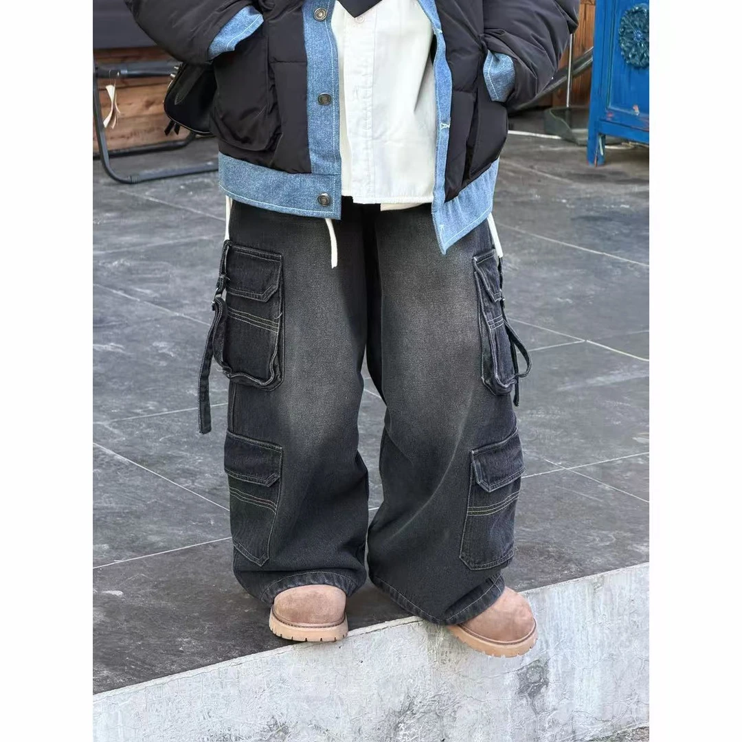 THE LUHAN【牛仔街头】秋冬美式工装加绒亲子装中大童牛仔裤25874