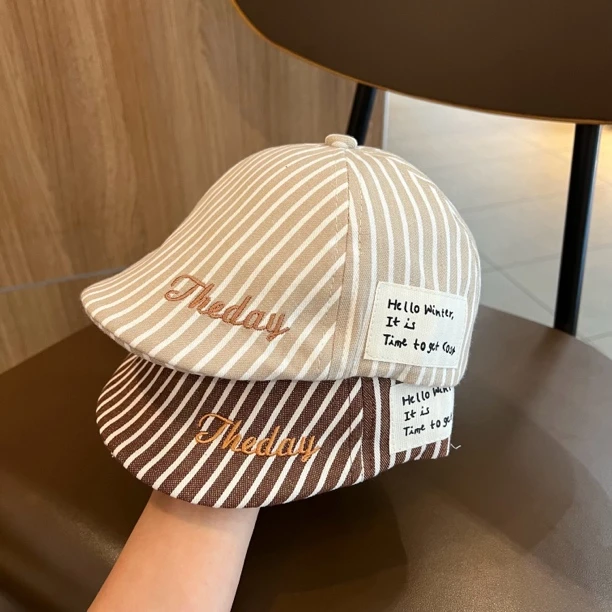 【英伦风】2025新款小月龄条纹贝雷帽春夏薄款遮阳鸭舌帽反戴前进帽