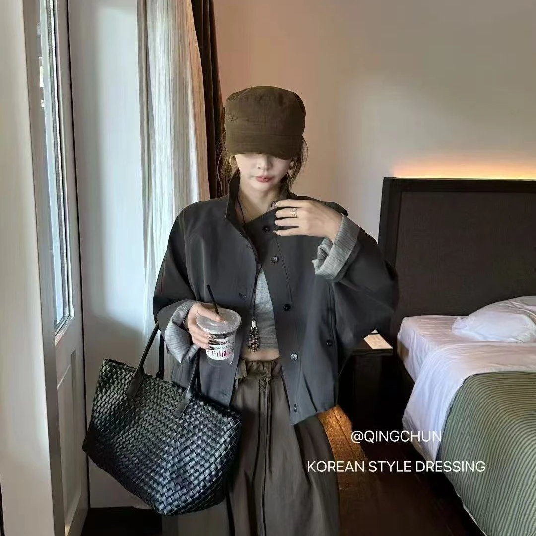 薄款气质风衣防风设计感立领短外套落肩袖秋季女