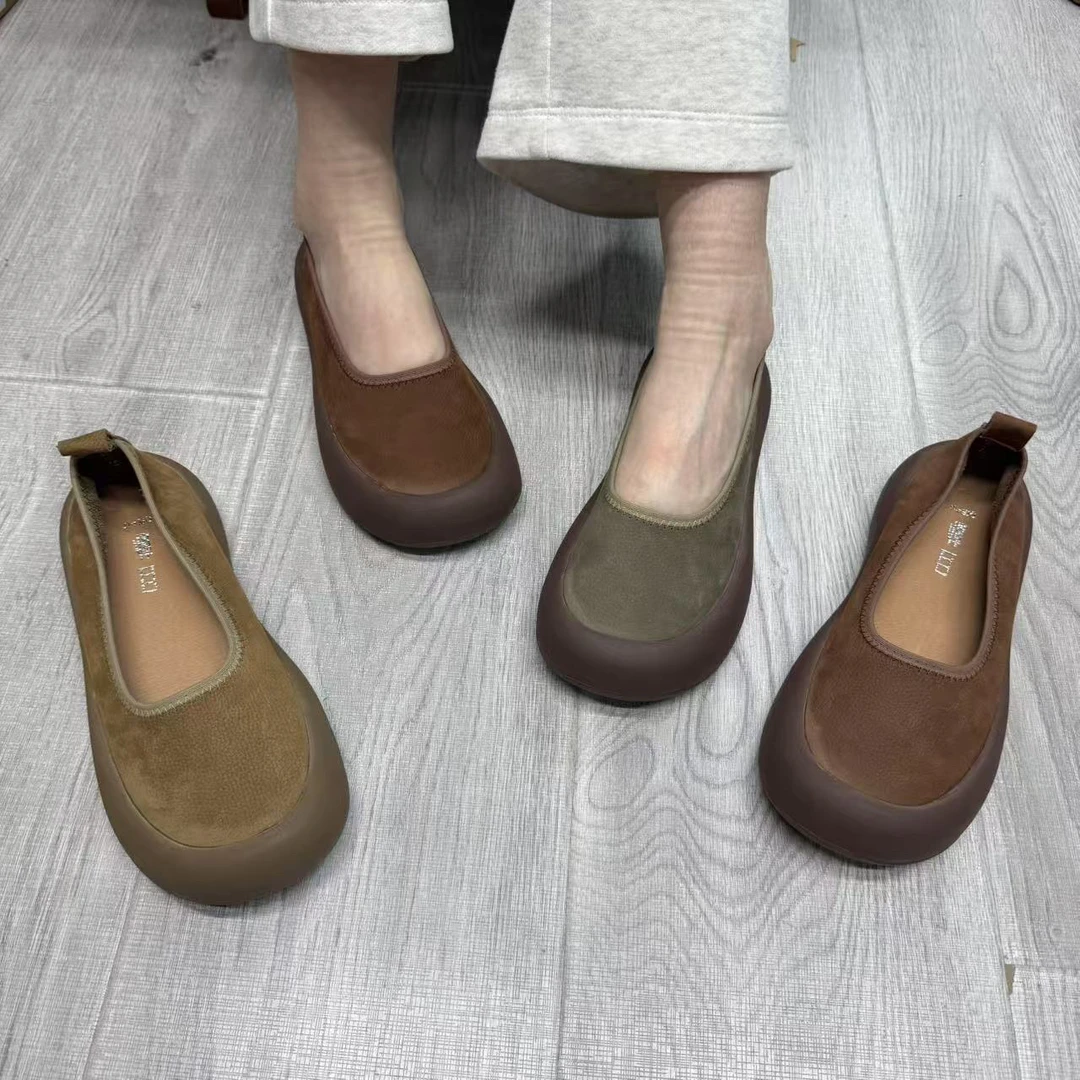2715-9新款浅口单鞋牛皮一脚蹬女鞋软面软底休闲文艺女鞋