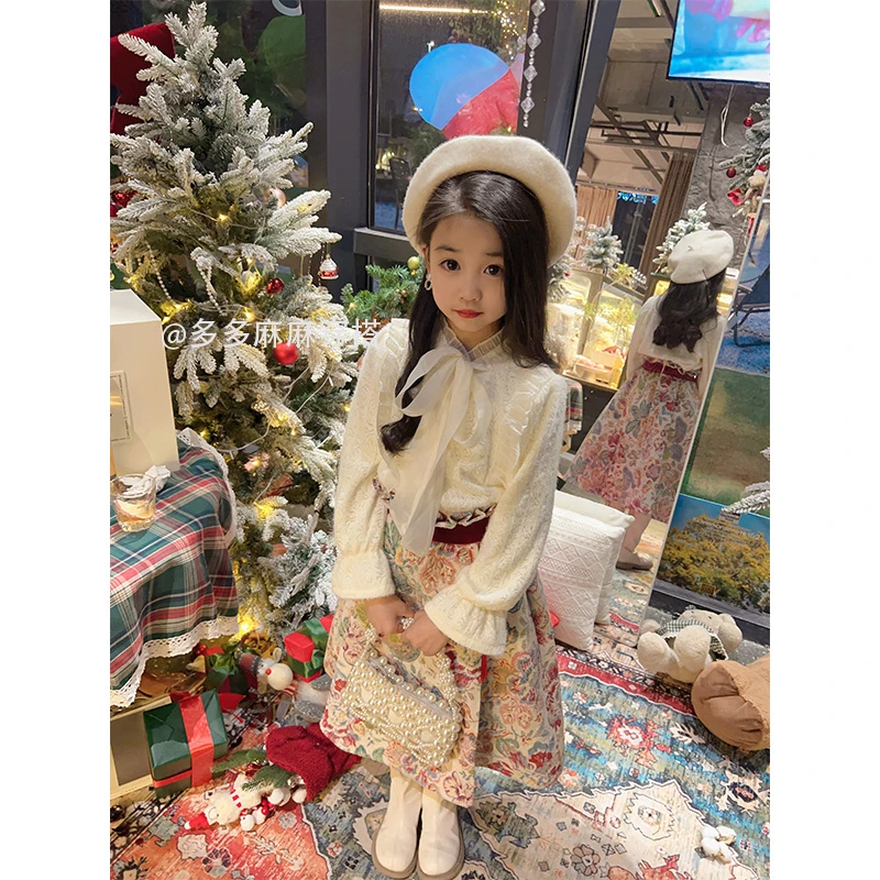 法式复古温柔长袖衬衫新款高级感重工设计感套装23885#