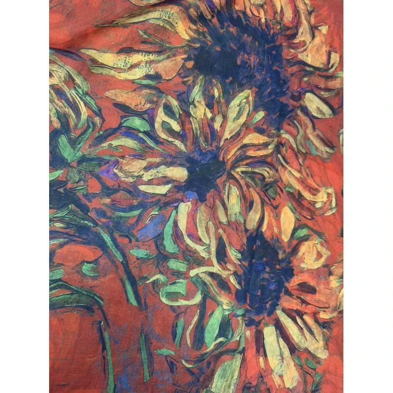 【B31】红火油画 丝毛方巾 围巾67*67左右