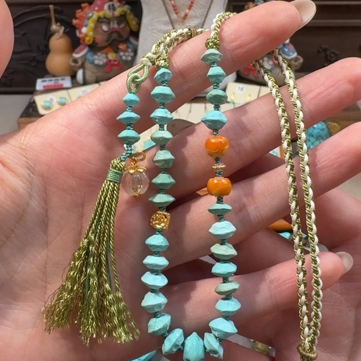 绿松石银S925镶嵌项链百香籽