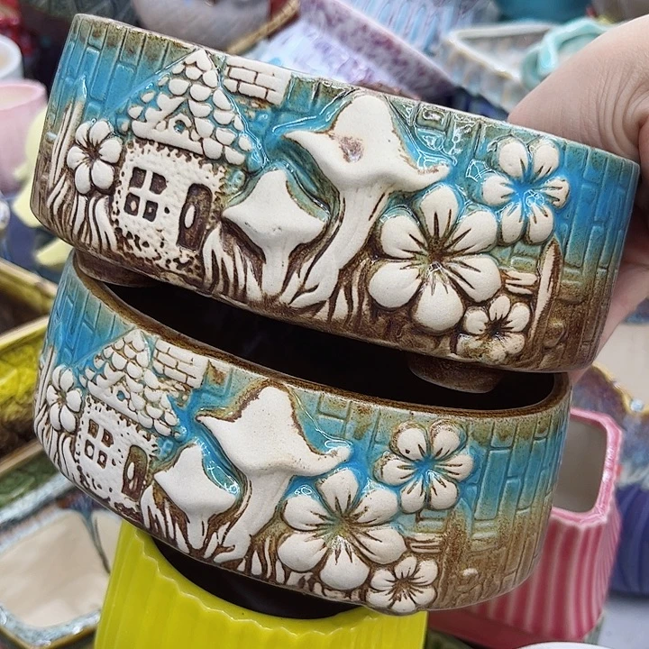 多肉绿植陶瓷花盆9.9包邮，有孔