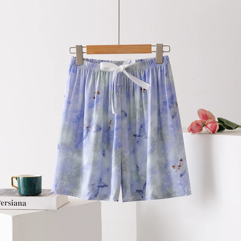 棉绸短裤女夏天薄款人造棉睡裤卡通大码绵绸裤子宽松居家大裤衩子