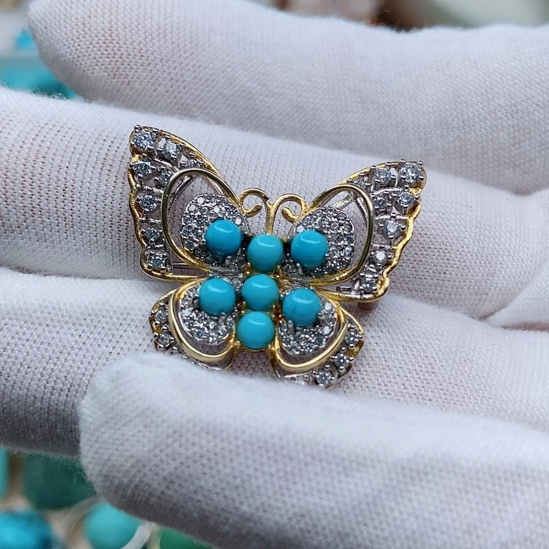 绿松石胸针银S925镶嵌