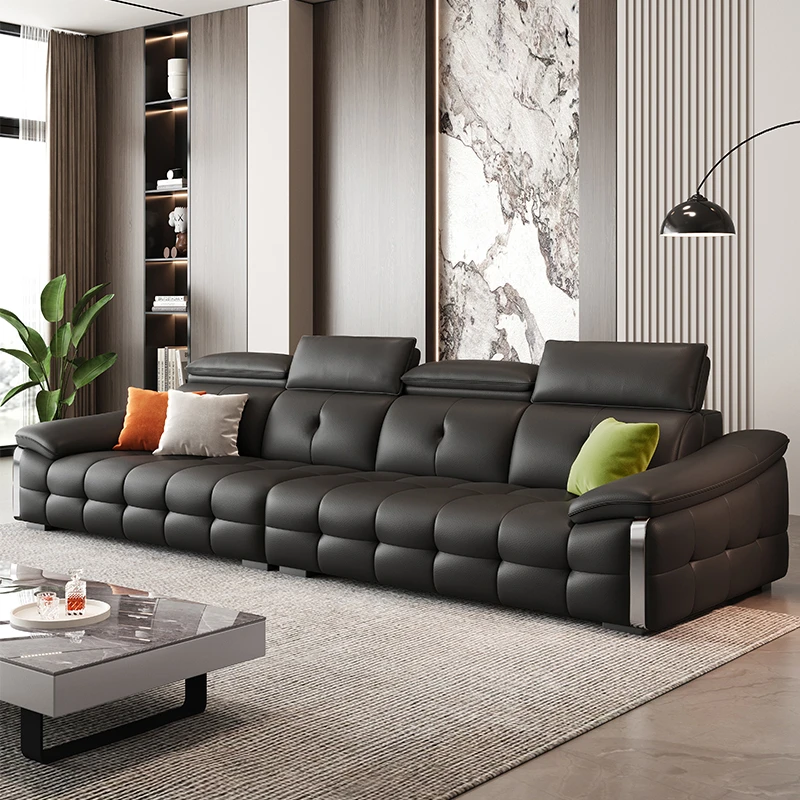 劳伦斯真皮真皮沙发小户型家用轻奢现代极简意式头枕可调节四人位