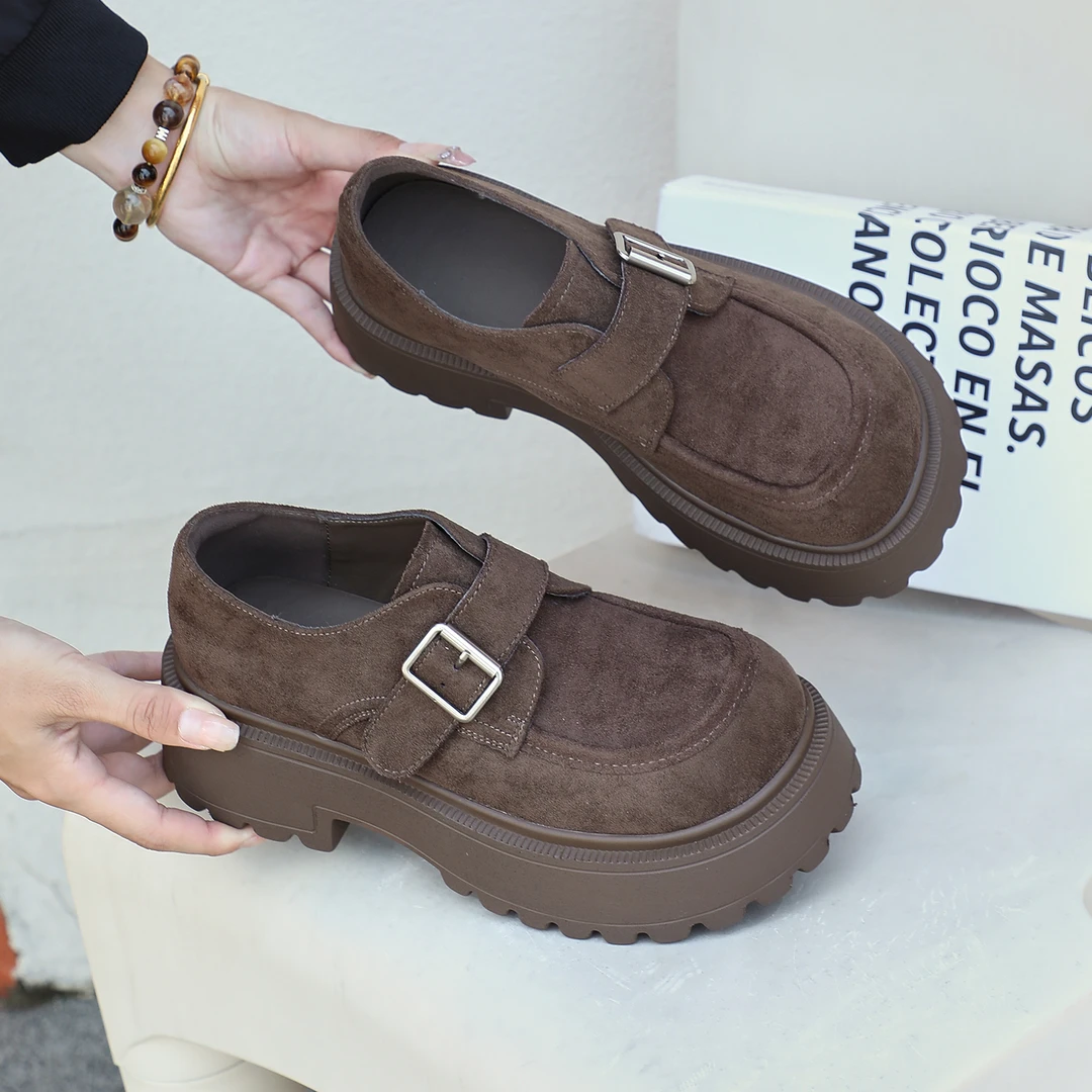 英伦厚底乐福鞋女2025新款配裙子圆头可爱大头鞋一脚蹬全包勃肯鞋