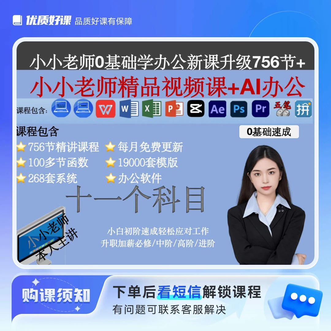 电脑培训wps/excel/word/ppt/AI十一门视频课