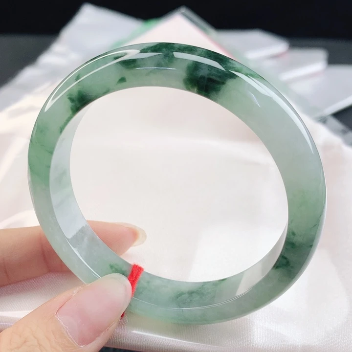 翡翠未镶嵌手镯缅甸57.4冰润飘深花