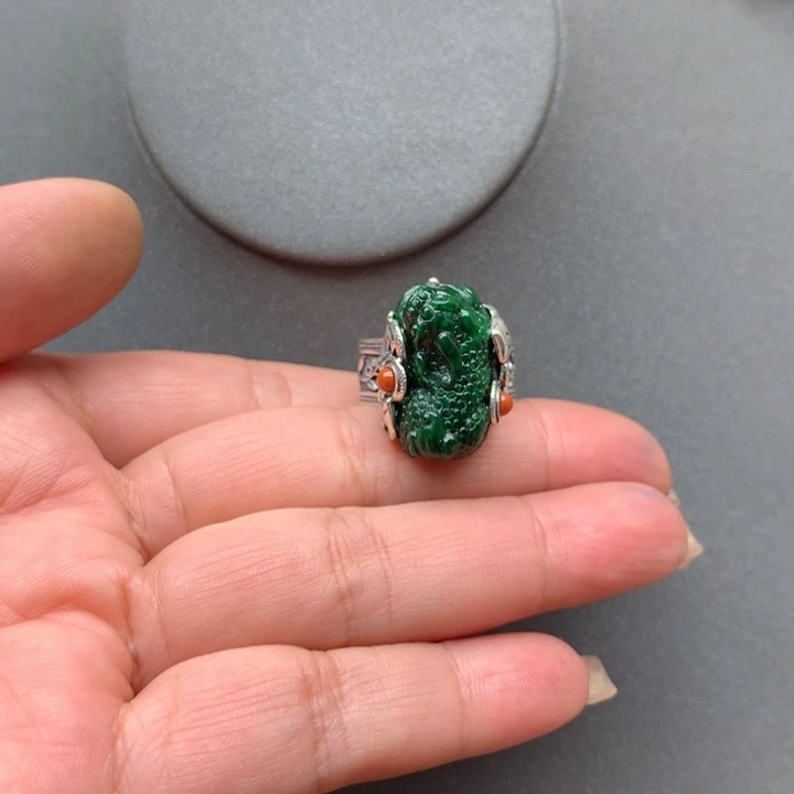 翡翠戒指银S925镶嵌用****2
