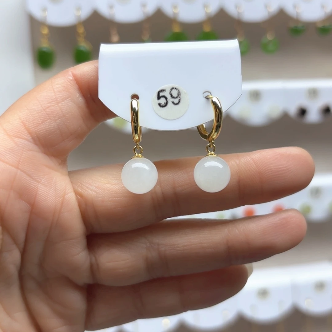 和田玉耳饰银S925镶嵌