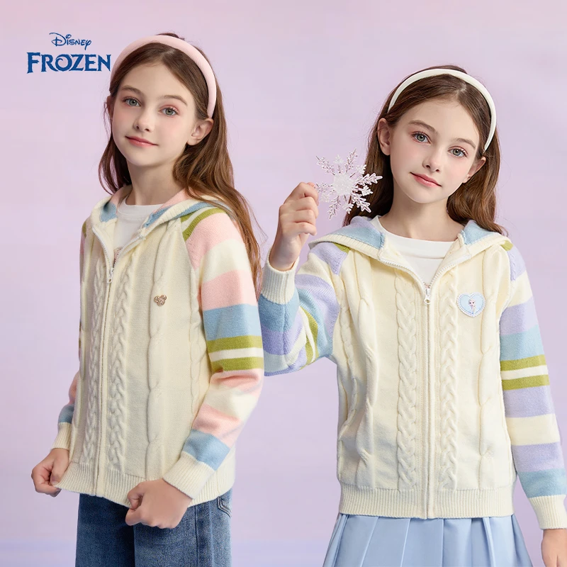 Disney/迪士尼女童春装毛衣针织开衫2025插肩袖绞花儿童上衣外套