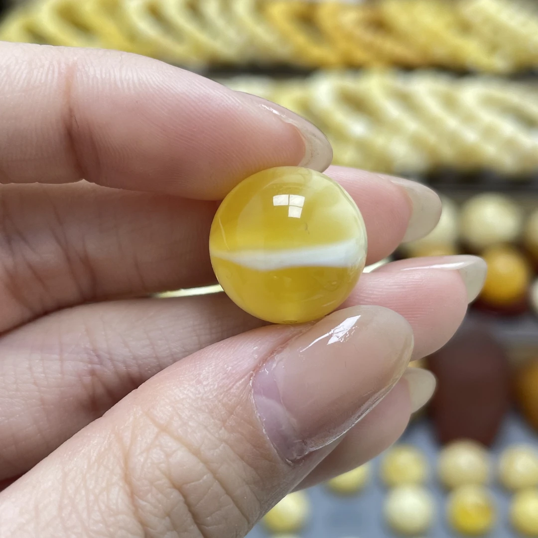 段掌柜臻选｜天然原矿蜜蜡金妖白花溶洞一线天圆珠16.3mm微瑕