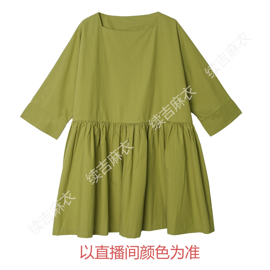 早秋-续吉麻衣25-1642【松棠】棉圆领气质宽松纯色百搭娃娃衫