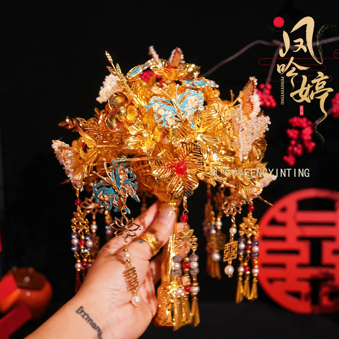 新款纯金色手捧花材料包中式婚礼新娘秀禾服权杖送闺蜜结婚礼物