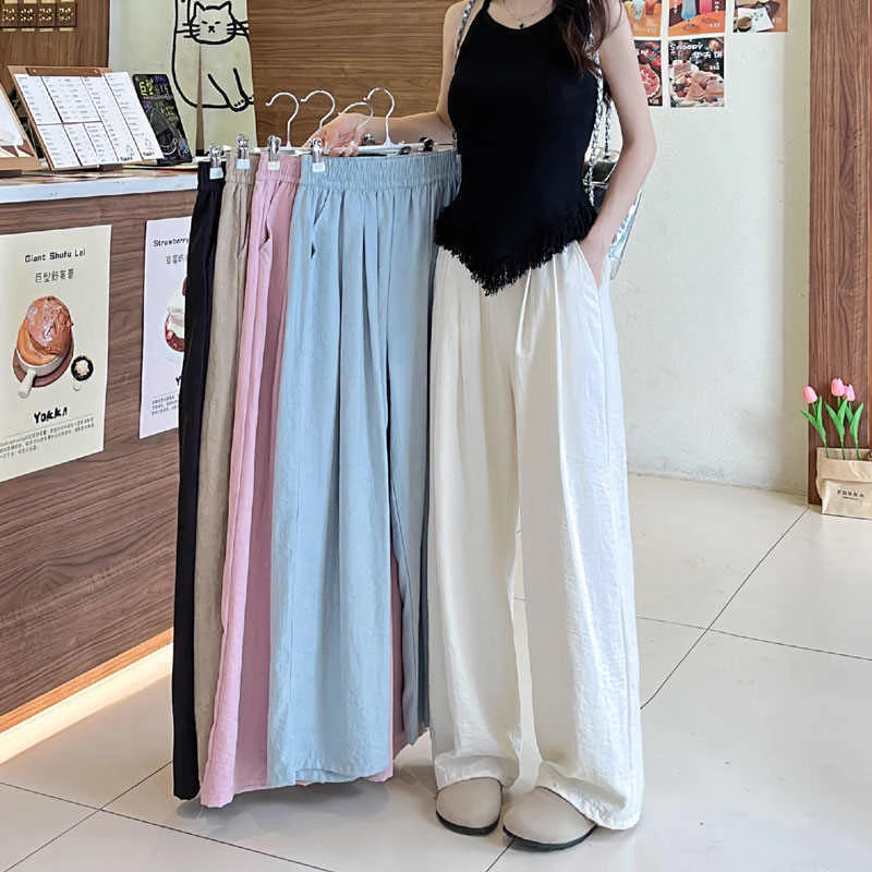新6奶芙拖地裤慵懒薄款醋酸肌理阔腿裤女春夏高腰百搭显瘦慵懒风