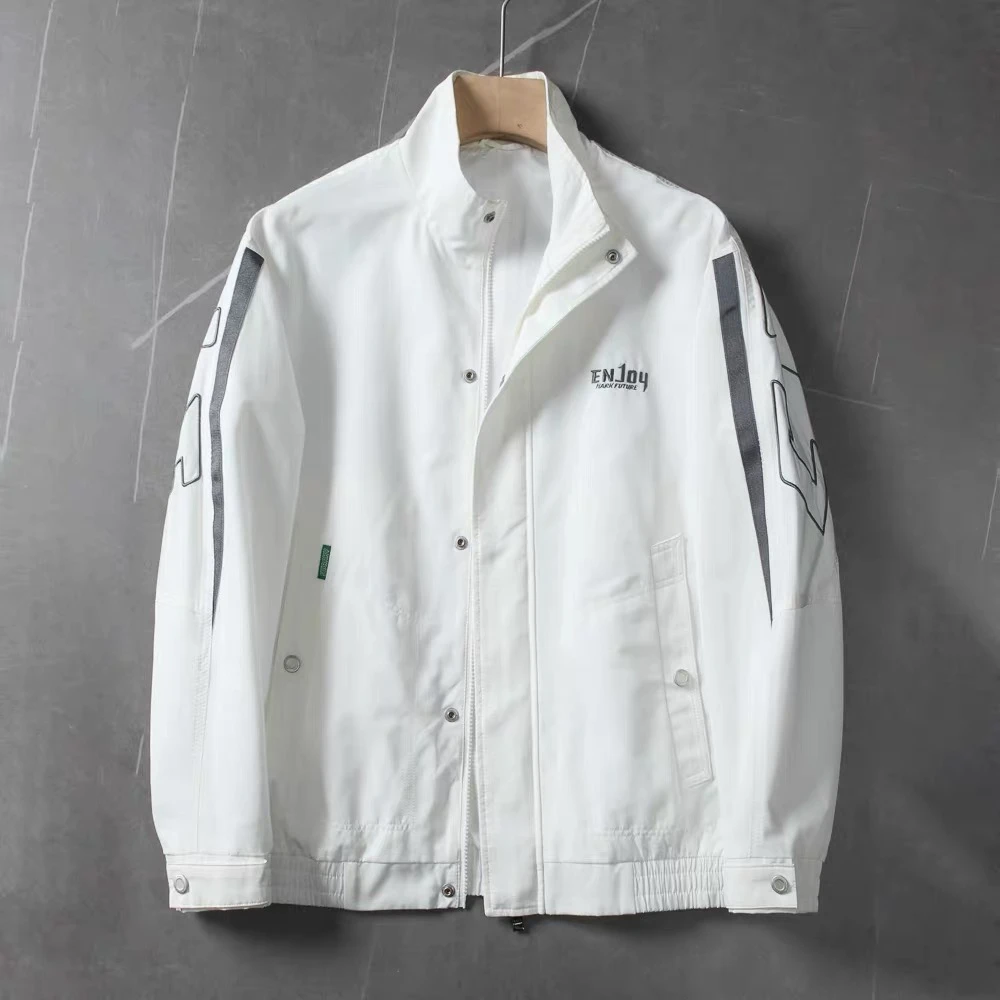 HS115剪标男士立领夹克撞色刺绣时尚通勤运动休闲外套