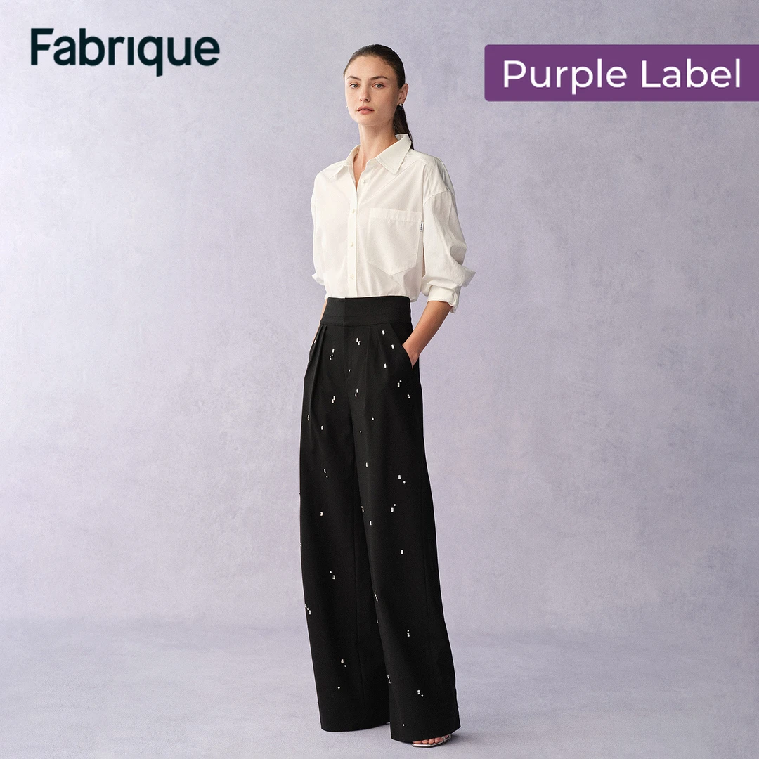 Fabrique Lyra 【紫标】古典腰封式剪裁手工钉钻绵羊毛叠褶阔腿西裤