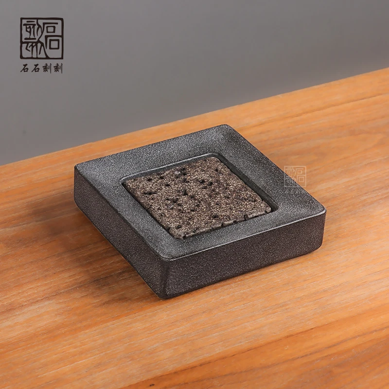 石石刻刻日式壶承禅意小型干泡茶盘天然火山岩乌金石壶承功夫茶具