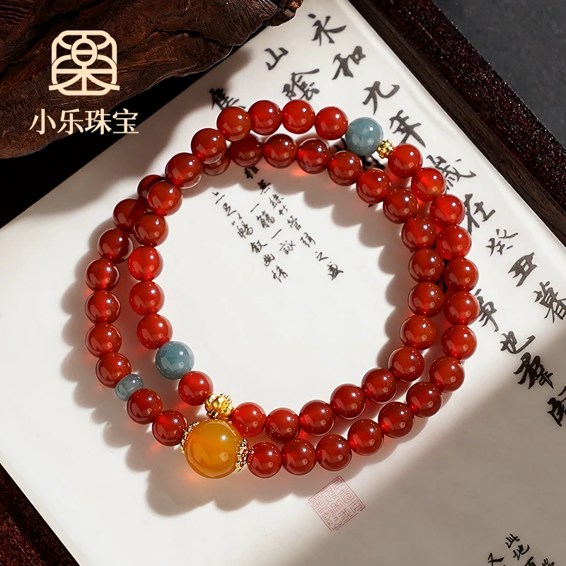 原创设计双圈红玛瑙黄玛瑙手链-9764