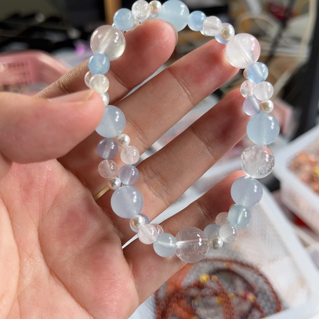 水晶手链未镶嵌关*煮海蓝宝 白幽灵