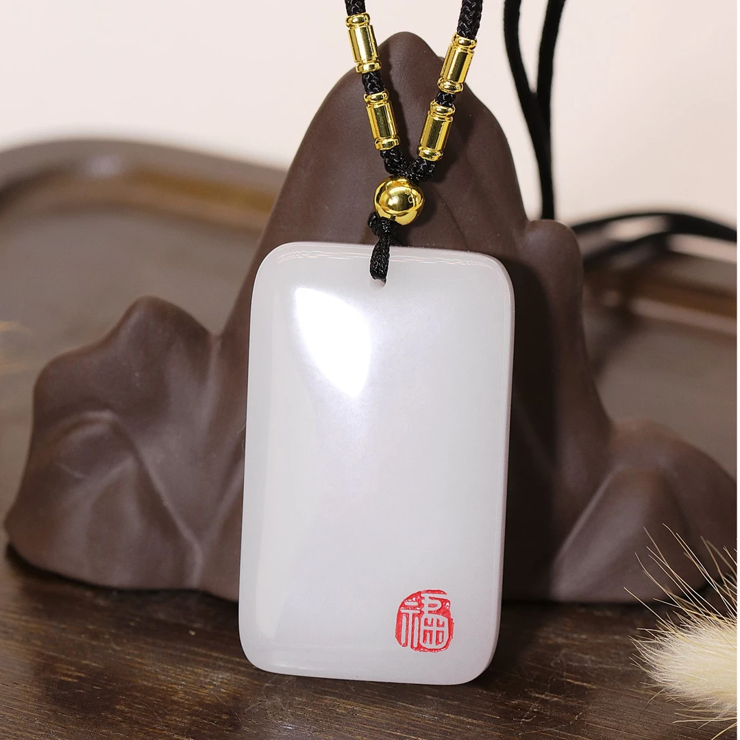 天然新疆玉石椭圆无事牌吊坠金丝玉颈饰平安扣玉石直播真品玉年货