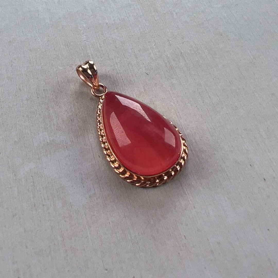 银S925镶嵌菱锰矿（红纹石）吊坠(赠链)