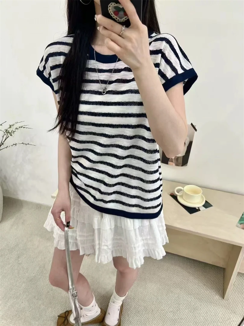 【XINTUO】冰麻圆领拼色无袖女夏季薄款宽松休闲显瘦针织衫DP8126