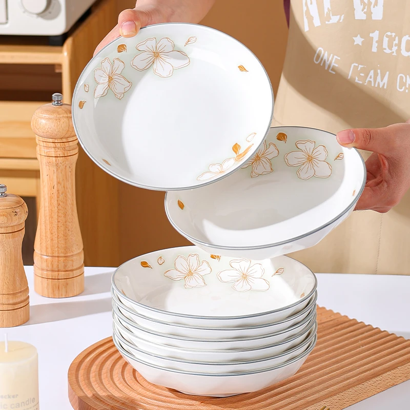 6只装 7英寸黄金叶釉下彩盘子家用新款盘子ins高颜值圆盘菜盘汤盘