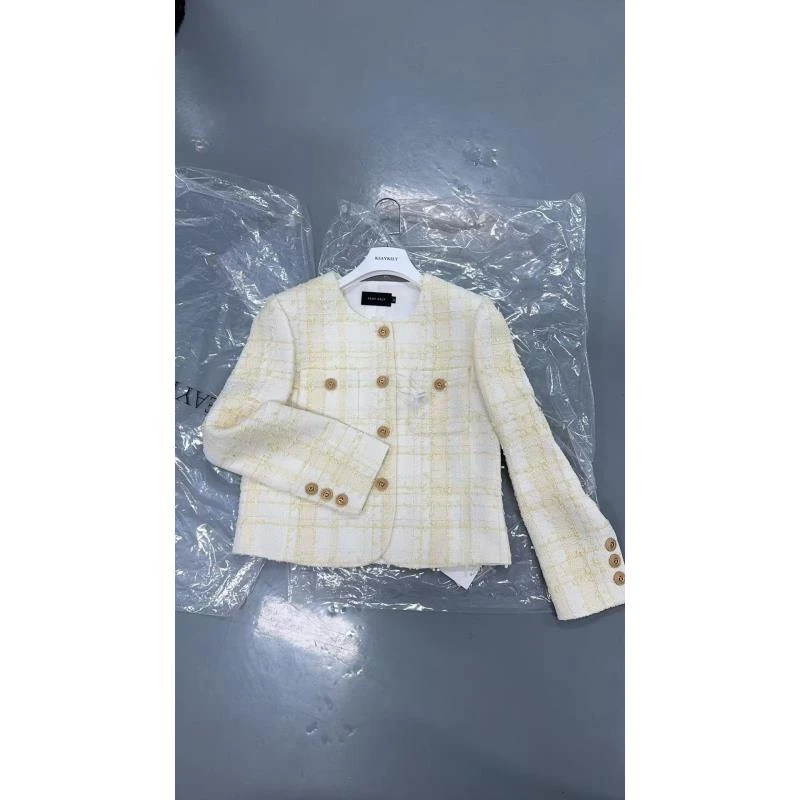 剀剀莉（米兰）夏季新款米黄色圆领时尚气质显瘦优雅显白外套