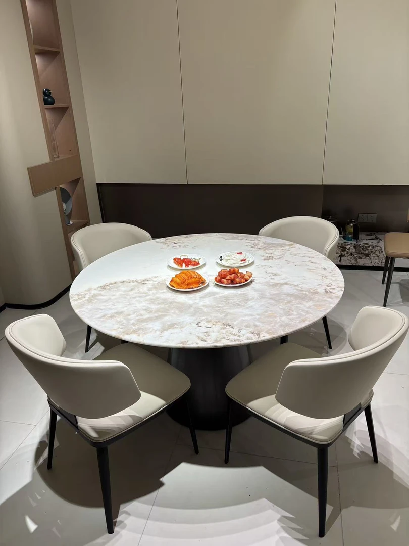 【潘多拉圆桌】高级感大理石餐桌圆桌家用餐桌椅组合小户型吃饭桌