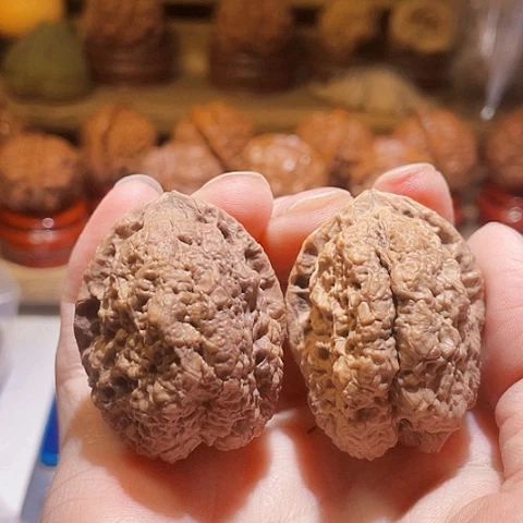 旁***者把件文玩核桃合十印带彩41