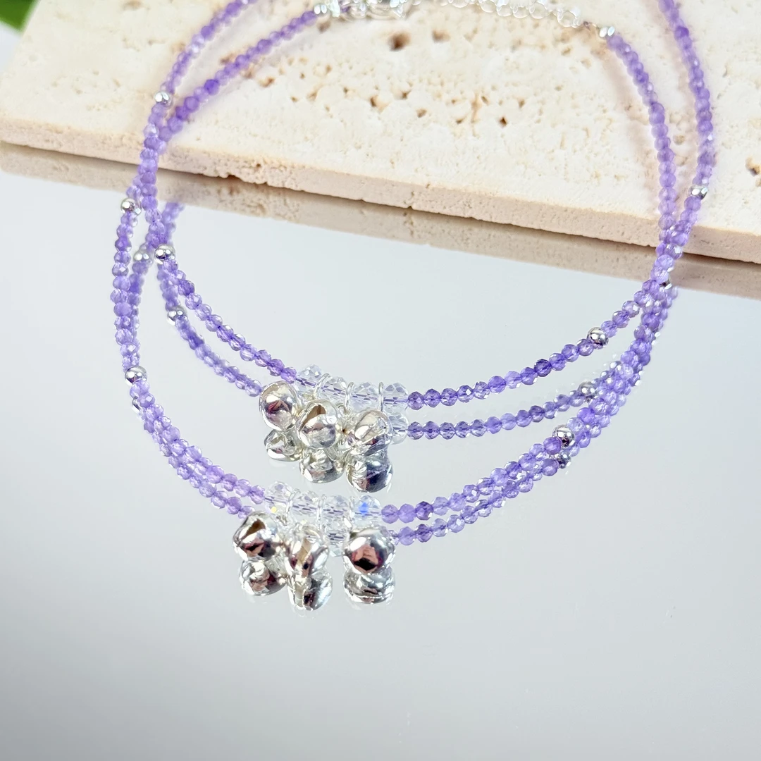 【紫水脚链】紫水晶2mm脚链面小仙