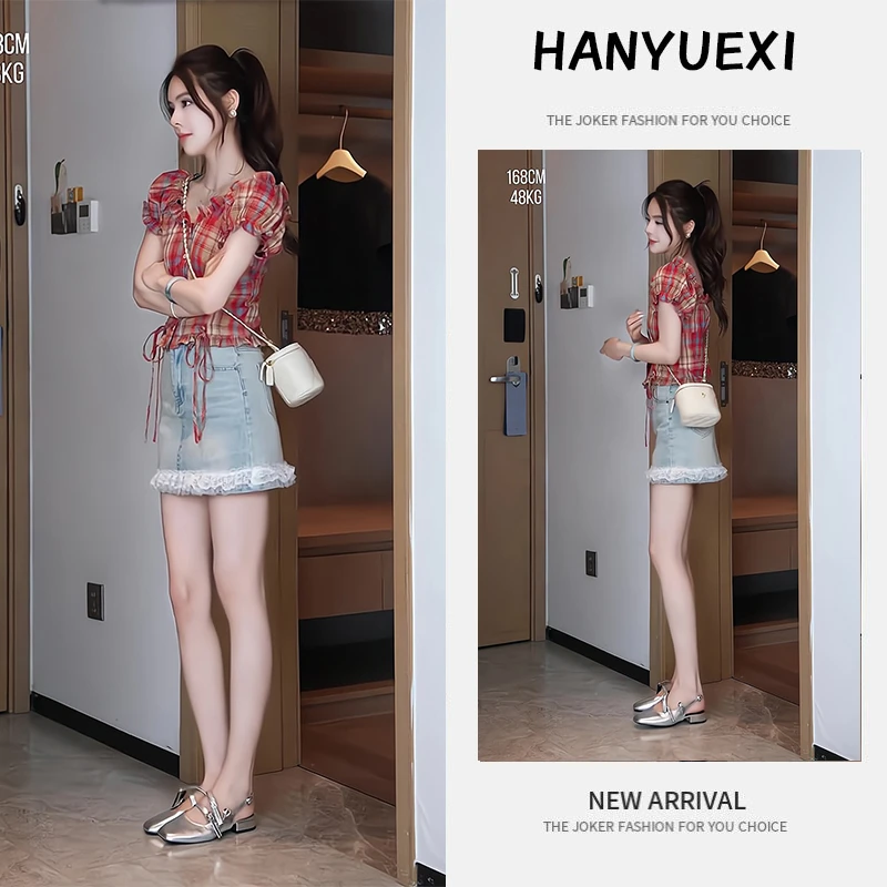 夏季一整套女装2025新款韩版减龄时尚休闲短袖上衣牛仔短裙两件套