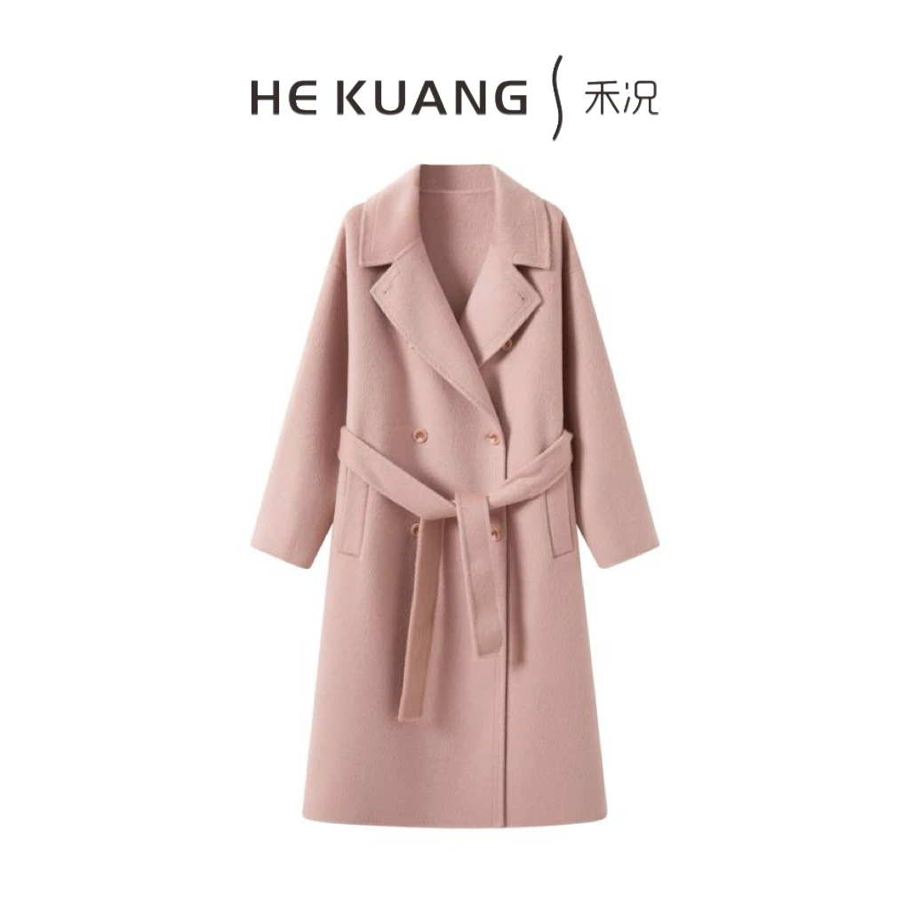 苏利羊驼贝贝经典西装领高级收腰双排扣大衣