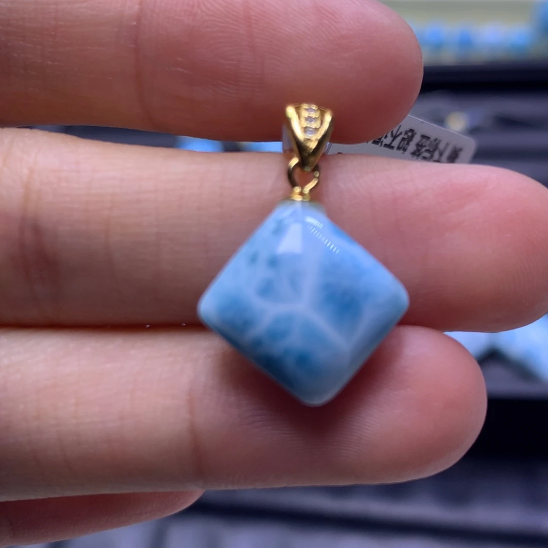 针钠钙石（海纹石）银S925镶嵌吊坠(不含链)无事牌吊坠色差略异