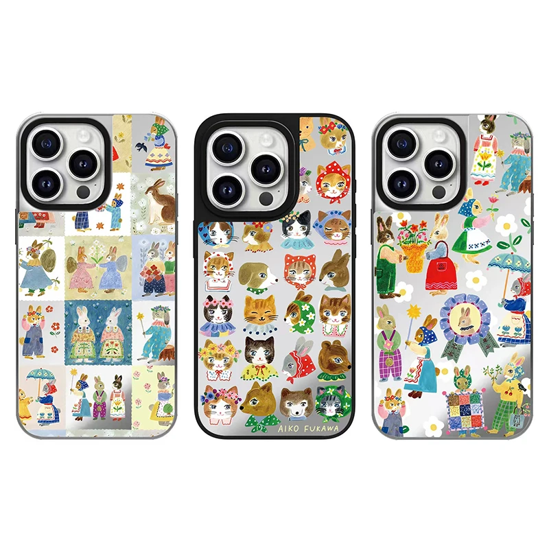 艺术油画田园兔子贴纸iphone16promax手机壳适用苹果15磁吸保护套