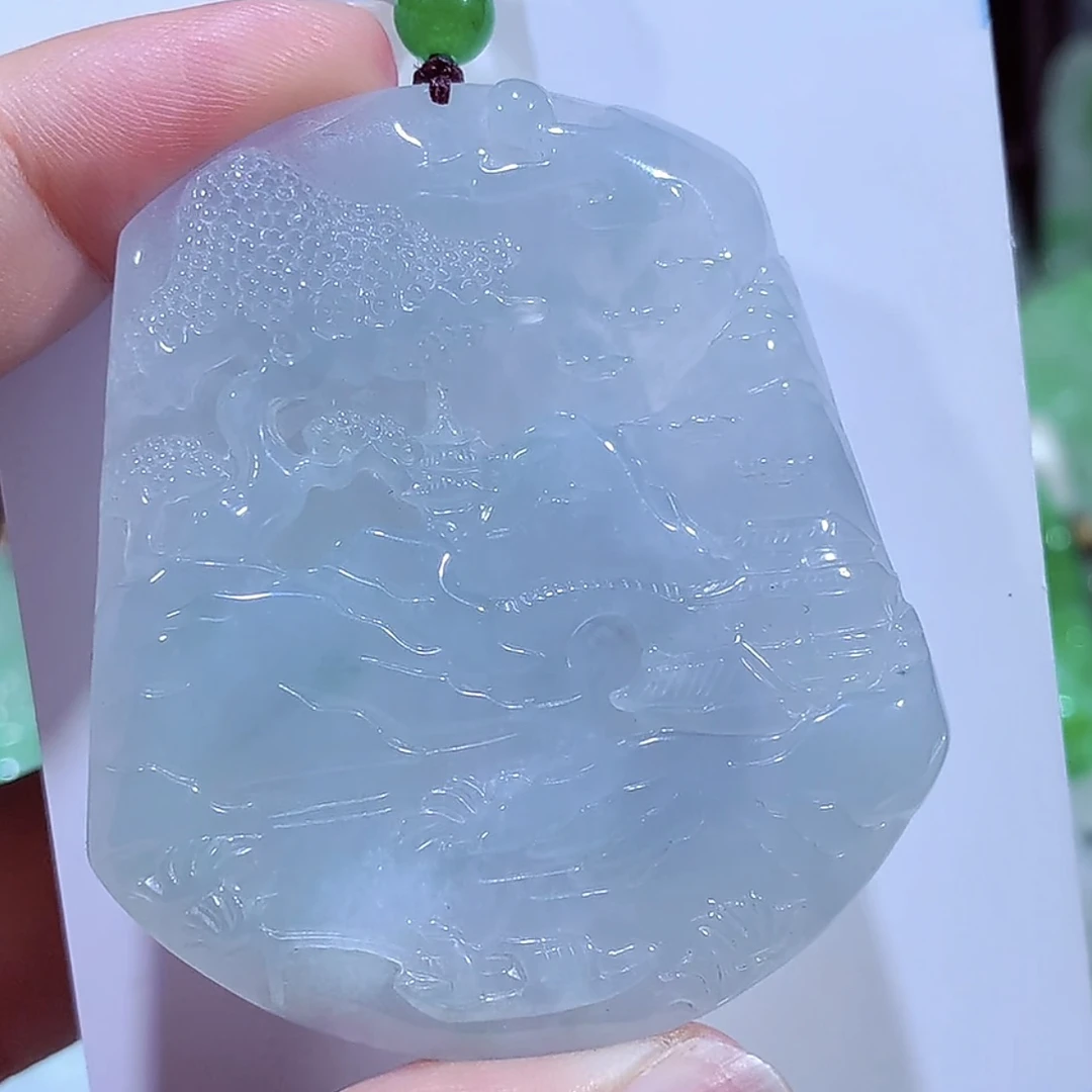 缅甸天然A货货翡翠冰种山水吊坠
