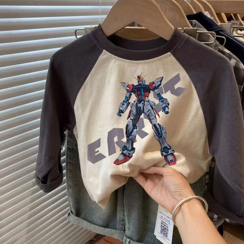 儿童长袖T恤2025秋季男童纯棉t恤卡通小小机甲战士体恤宝宝打底衫